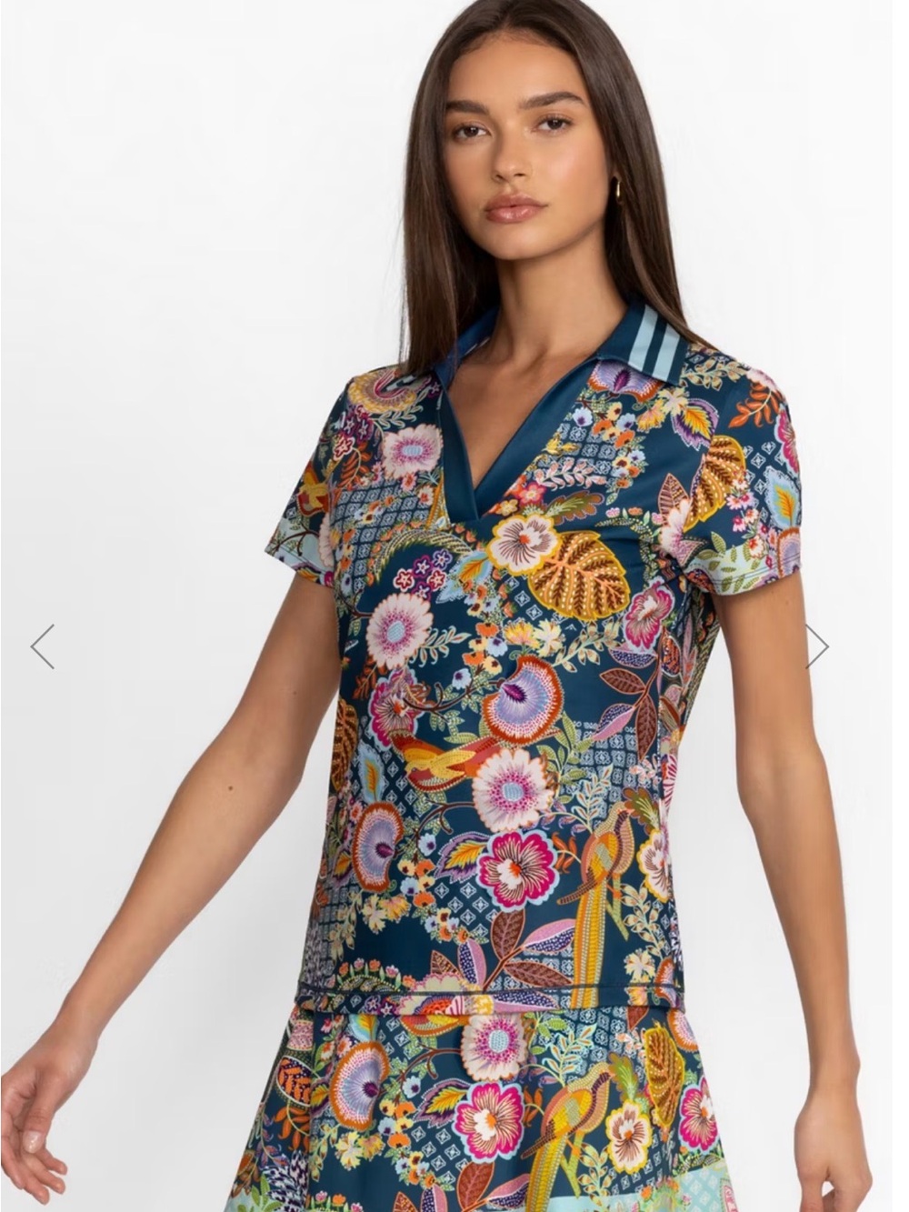 Johnny Was Teal Floral Button-Down Shirt